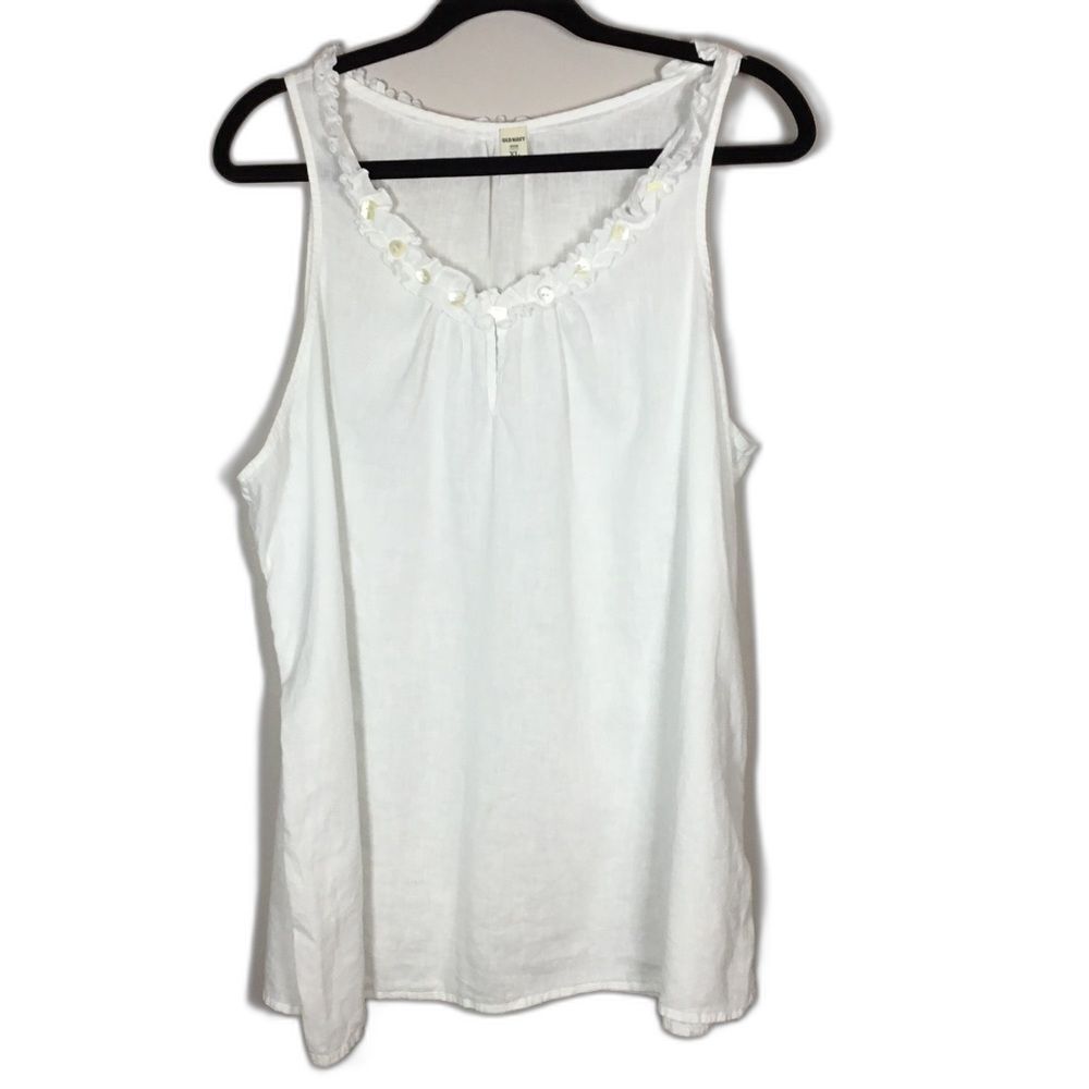 White linen cotton blend top sleeveless ruffle gauzy beachy western prairie XL